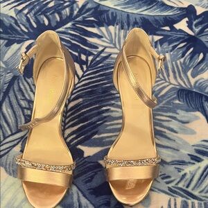 Nine West Shimmering Gold Heels with Crystal Accents